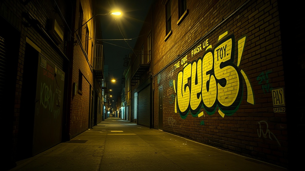 Neon graffiti alley at night